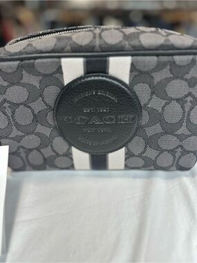 Coach Dempsy Boxy Monogram Black and Gray Cosmetic Bag. New with tag .